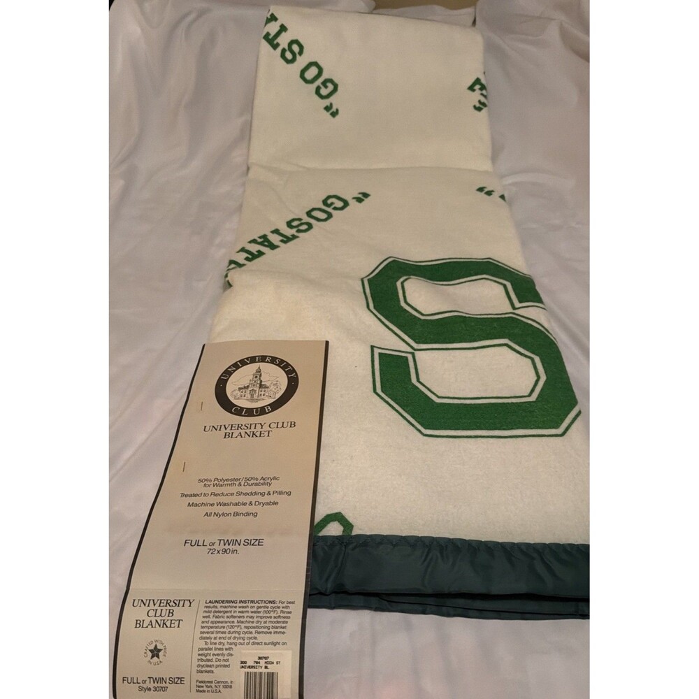 VINTAGE UNIVERSITY Blanket MSU 72x90 Poly/Acrylic Blend W/Satin Trim New Unused!